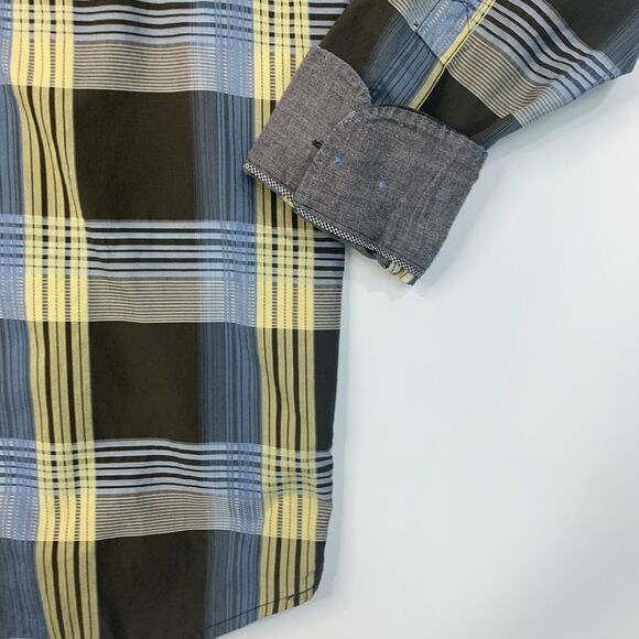 Tommy Bahama Shirt Mens M Medium Olive Plaid Long Sleeve Cotton Flip Cuff Button - Picture 4 of 11